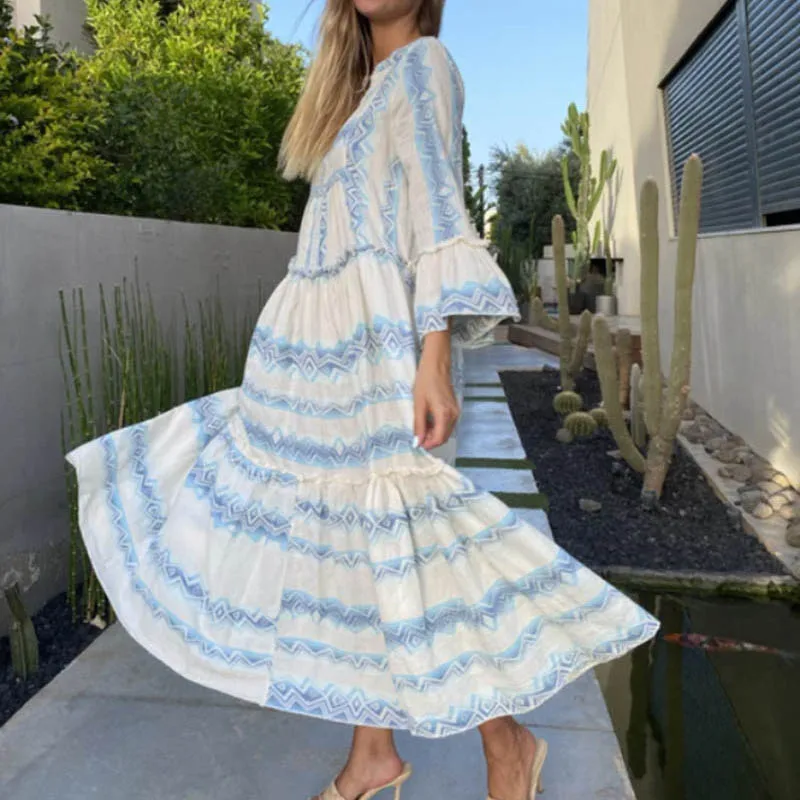 Осенние свободные женское длинное платье 2020 в богемном стиле летнее с