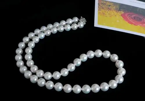 

gorgeous 9-10mm freshwater round white pearl necklace 20inch 925 sliver clasp