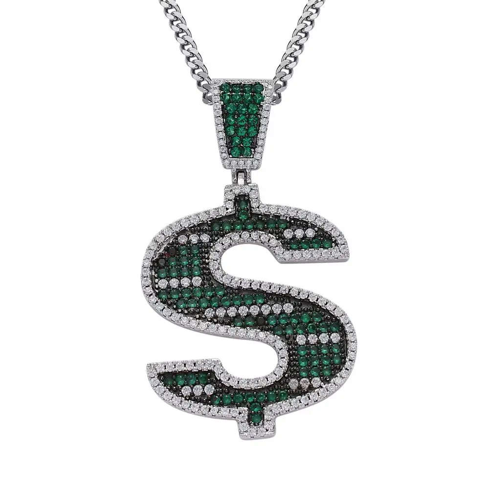 В стиле хип хоп из зеленого кубического циркония Bling льдом US Долларовые купюры