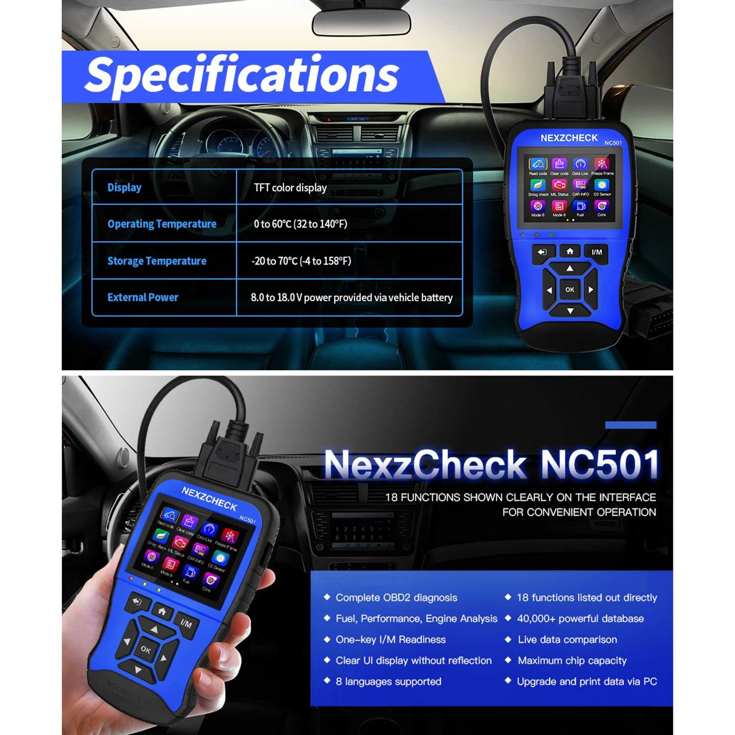 NexzCheck NC501 EOBD автомобильный сканер инструмент для диагностики автомобиля