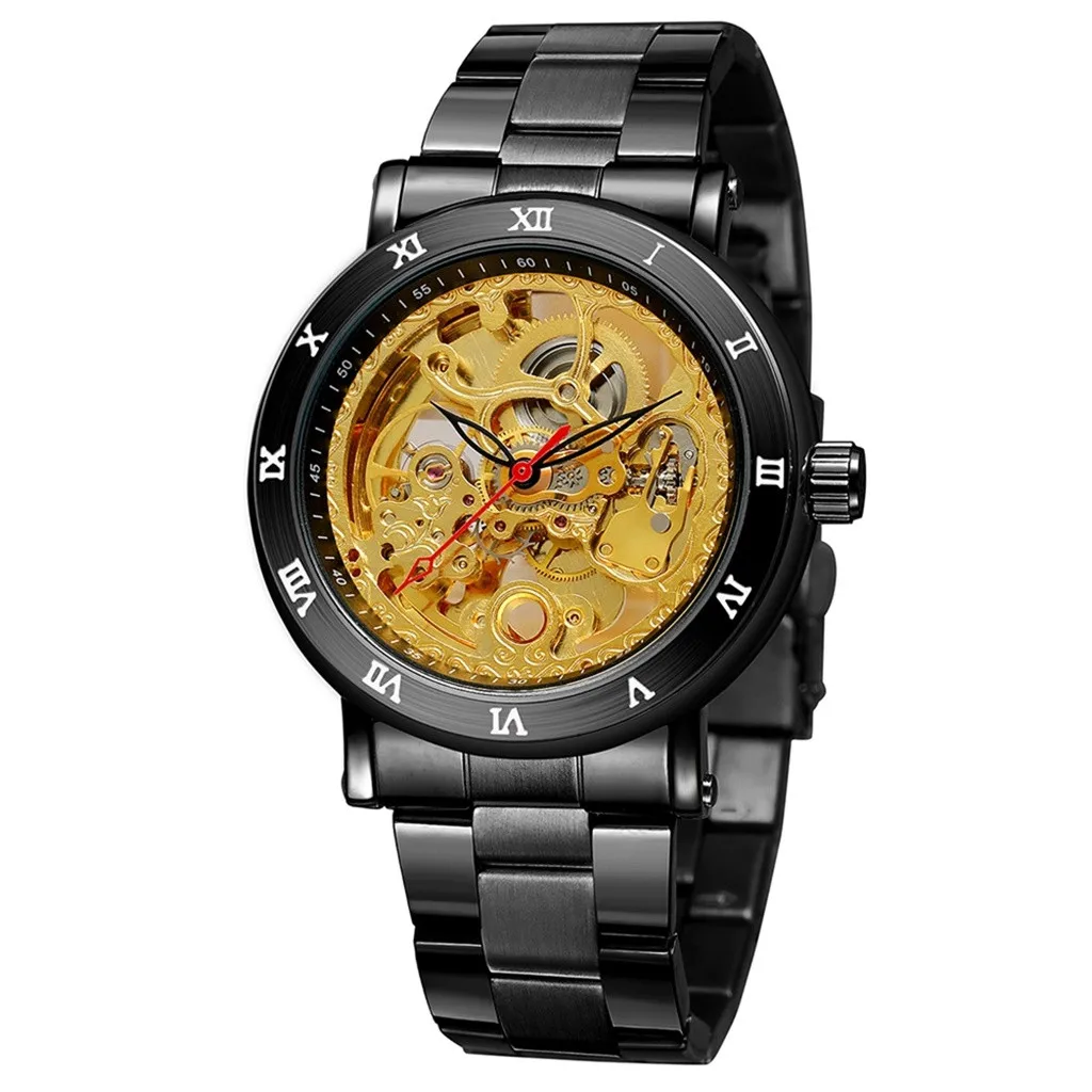 Роскошные мужские часы с полностью легированным ремешком механические деловые в