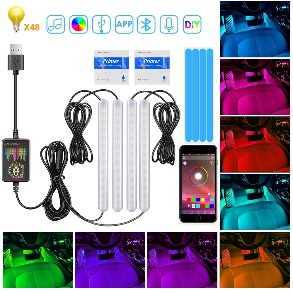 

Led Car Foot Ambient Light With USB Cigarette Lighter Backlight Music Control App RGB Auto Interior Decorative Atmosphere Lights