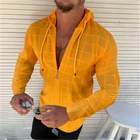 Рубашка мужская с капюшоном, гавайская Хенли на молнии, длинный рукав, Повседневная Свободная, гавайская блуза, лето 2020