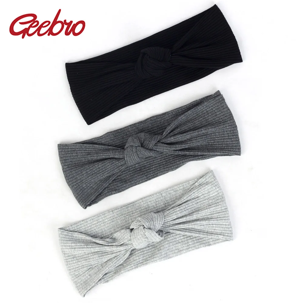 

Geebro Female Ribbed Knotted Headband Bohemia Accessories Cotton Turban Elastic Hairband Women Striped Fashion Hair Accessory