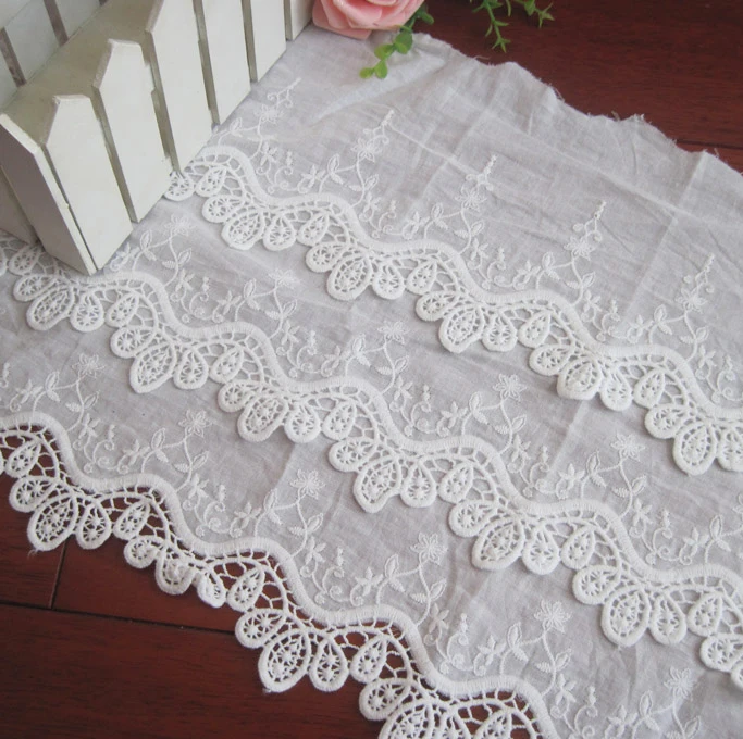 1yds/упаковка белый хлопок 3 слоя вышитые кружева ткань вышивка DIY платье