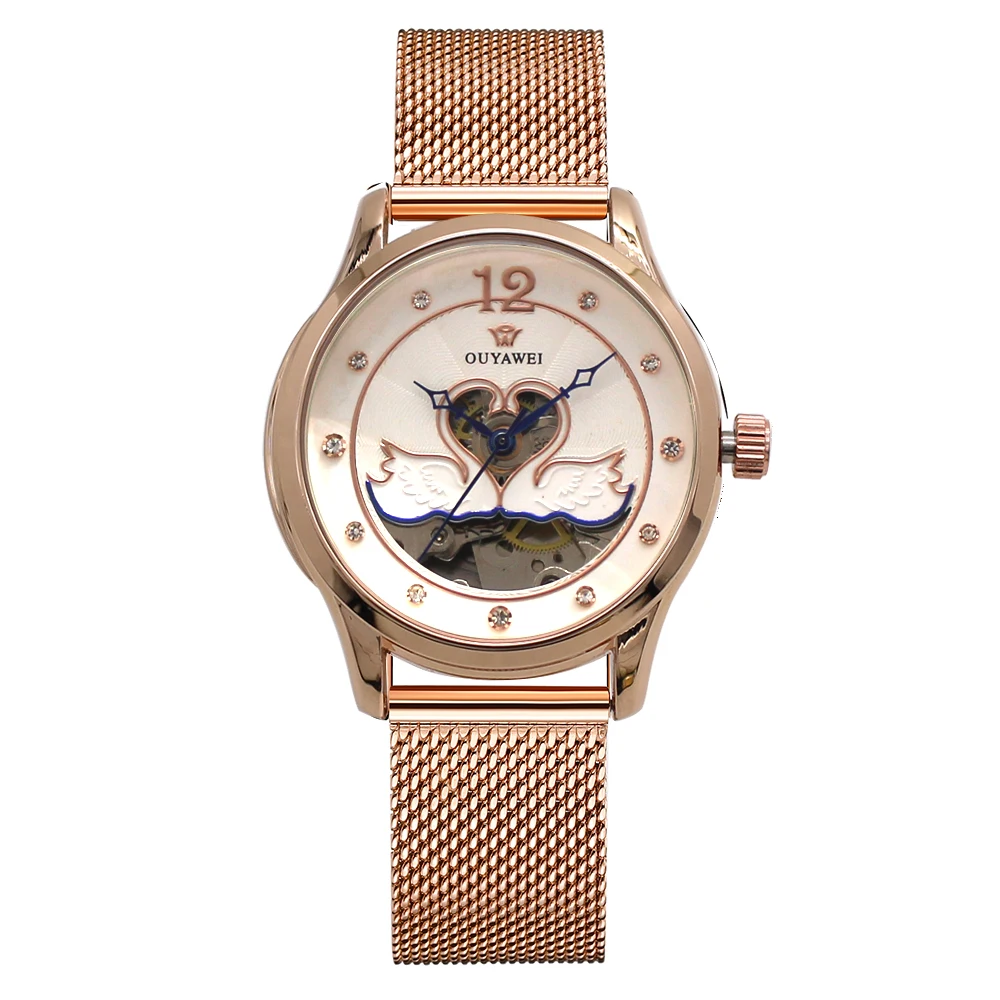 Часы OUYAWEI женские механические модные брендовые наручные с сетчатым браслетом из