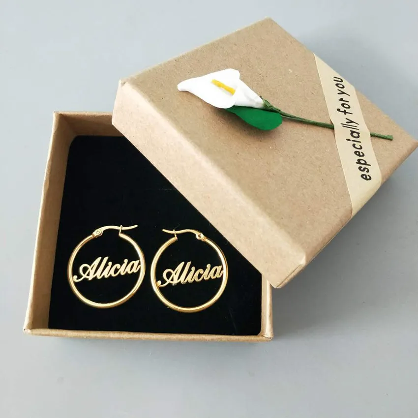 Hiphop Brincos Big Circle Personalized Custom Name Earrings For Women Boho Jewelry Christmas Gift Rose Gold Silver Pendientes | Украшения и