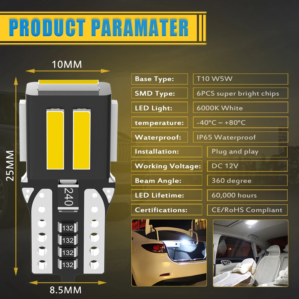 Комплект W5W T10 Светодиодные Автомобильные внутренние фары для Mitsubishi Pajero Sport ASX L200