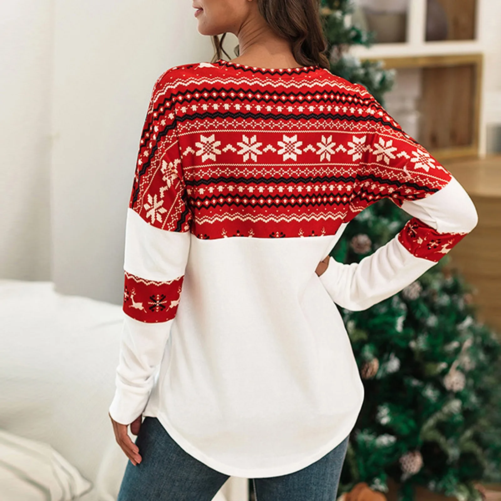 

Womens Chrismas Xmas Sweatshirt T-shirt 2020 Loose Casual Ladies Long Sleeve O neck Patching Blouse Pullover Sweatshirt Tops #40