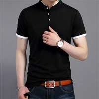oversized t shirt mens 2021 summer male short sleeve t shirt mens stand collar solid color man polo shirt trendy slim fit black