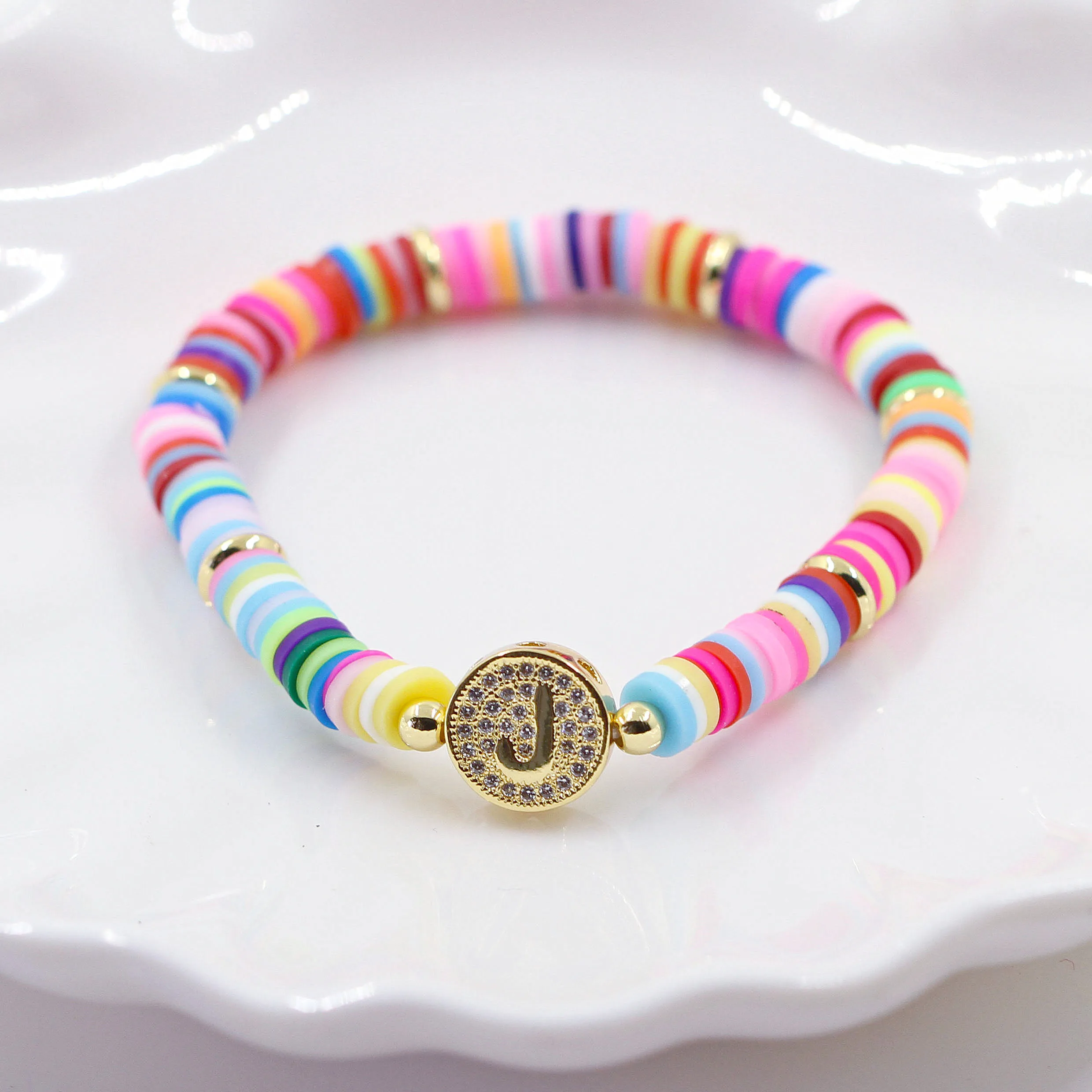 

2020 Bohemia Gypsy Gold Initial 26 letter Bracelet Charm Coloful Rainbow Silicone Beaded Name Bracelets for women man Jewelry