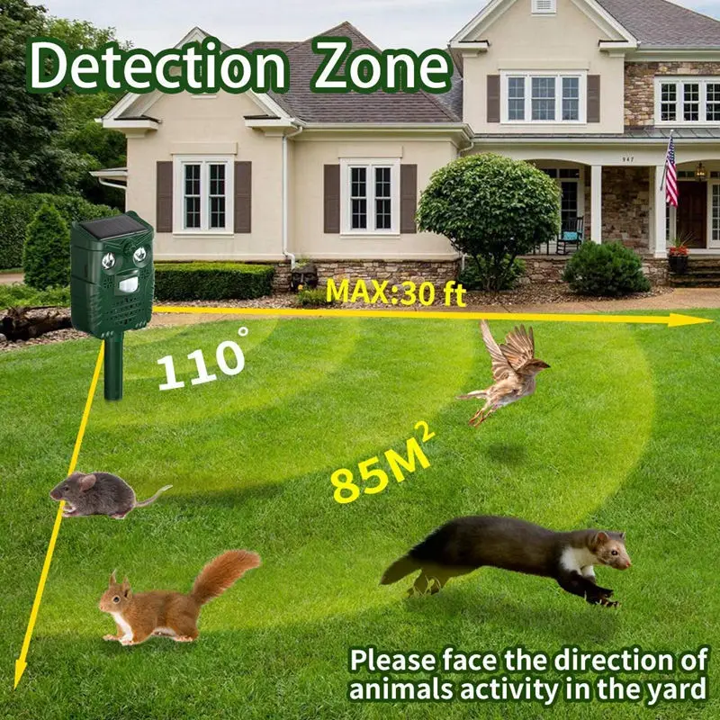 Садовый ультразвуковой отпугиватель животных на солнечной батарее с датчиком
