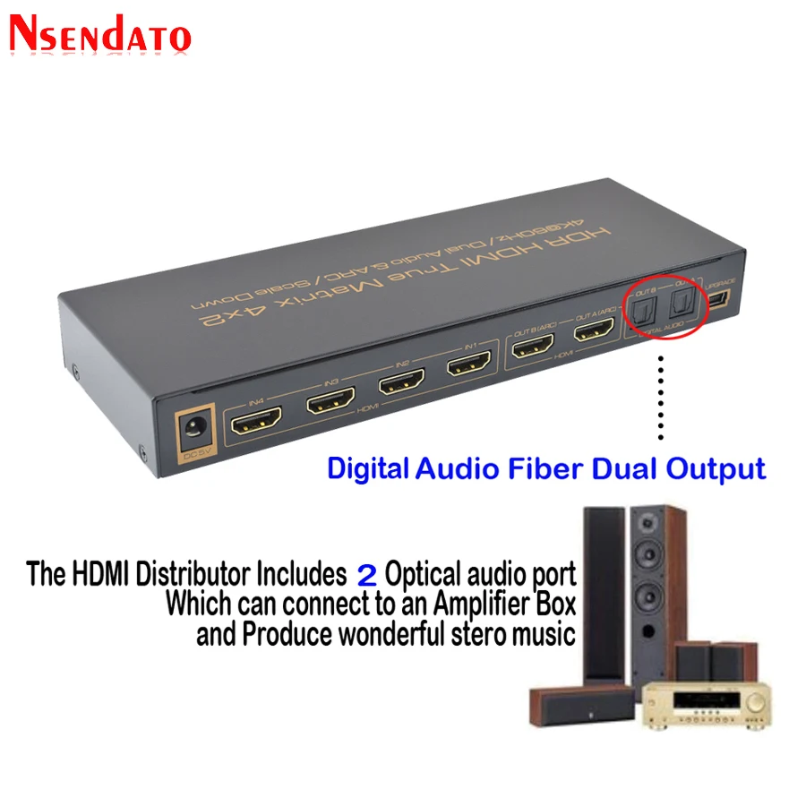 HDMI переключатель с истинной матрицей 4K 4x2 HDR Двойной аудио экстрактор адаптер