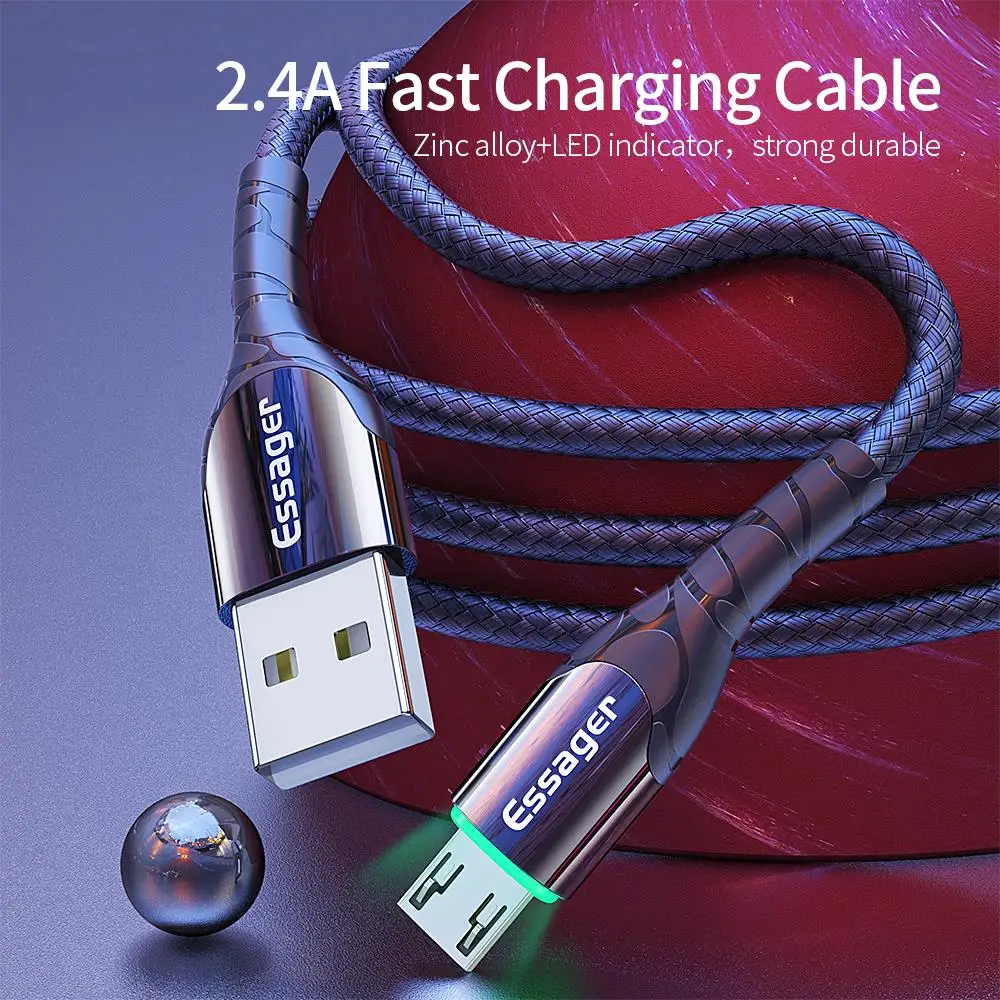 Essager светодиодный Micro USB кабель 2.4A Быстрая зарядка зарядное устройство 3 м Microusb кабель для передачи данных для samsung Xiaomi шнур Android кабель для мобильного телефона