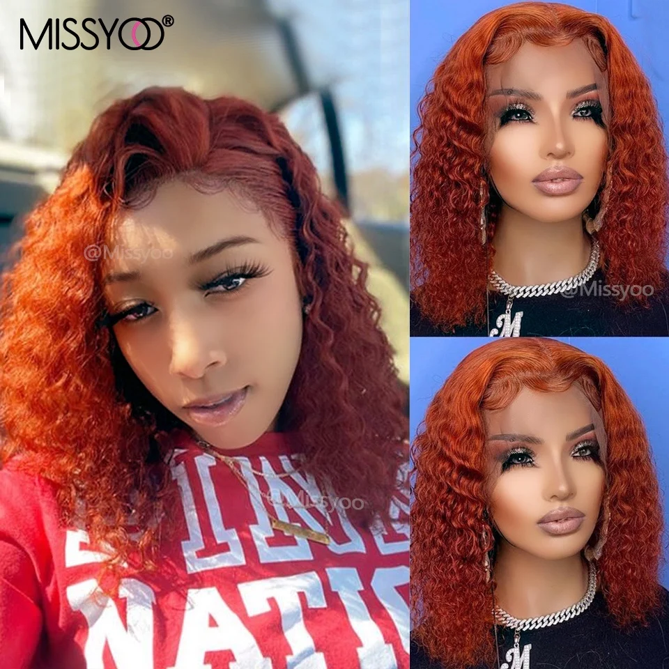 

Ginger Orange Color Short Bob Wig Human Hair Wigs Deep Wave T Part Lace Front Wig For Women Human Hair Brazilian Remy Hair