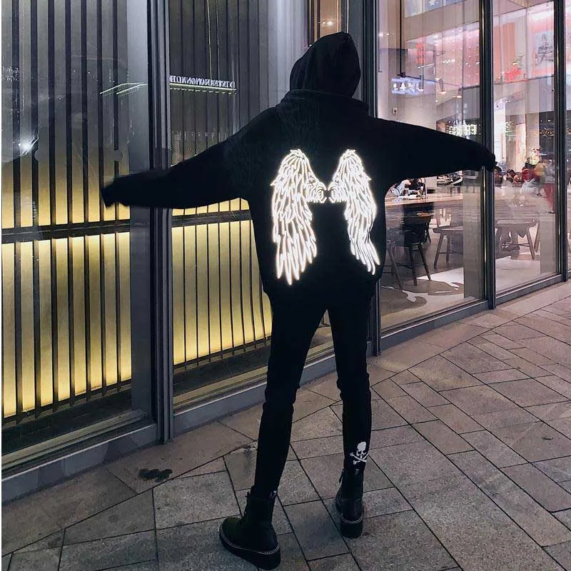 Womens Hoodie Sweatshirt with Back Angel Wings Print - Street Style Unisex Oversized Pullover Coat for Autumn Winter - Punk Hoodies for Women image 2