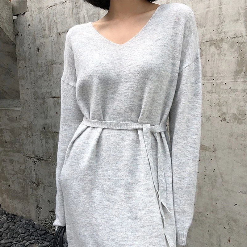 Flectit женское трикотажное платье с поясом мягкий кашемировый длинный рукав