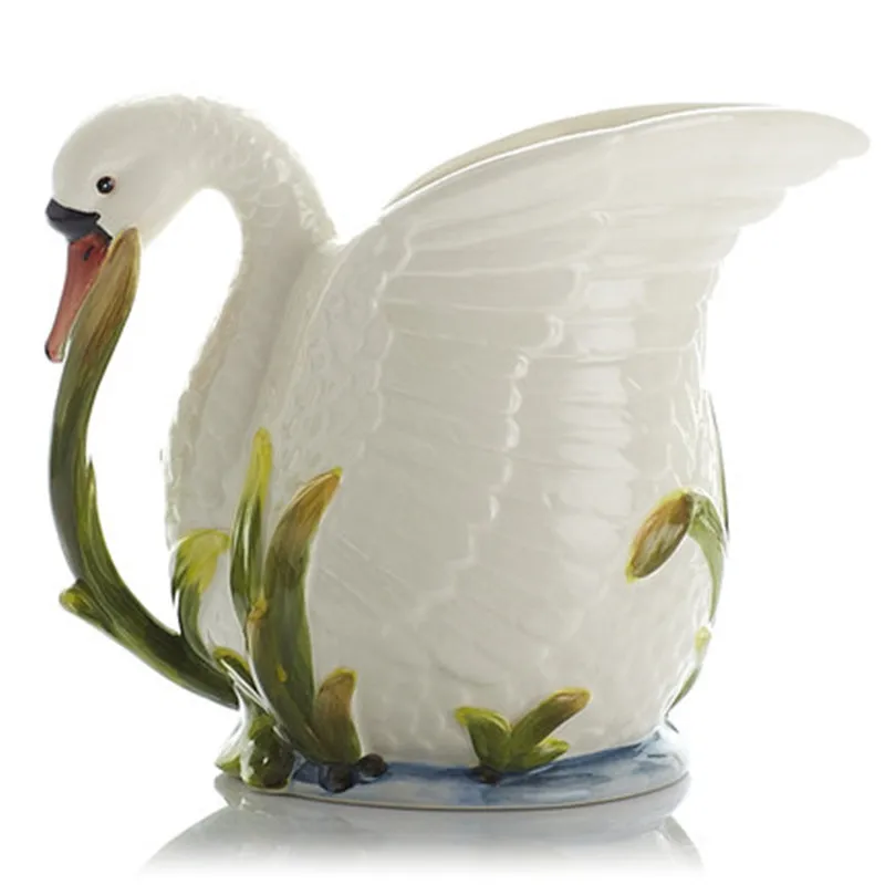 

Ceramic Creative White Swan Flowers Vase Pot Home Decor Crafts Room Wedding Decorations Handicraft Porcelain Figurines X5727