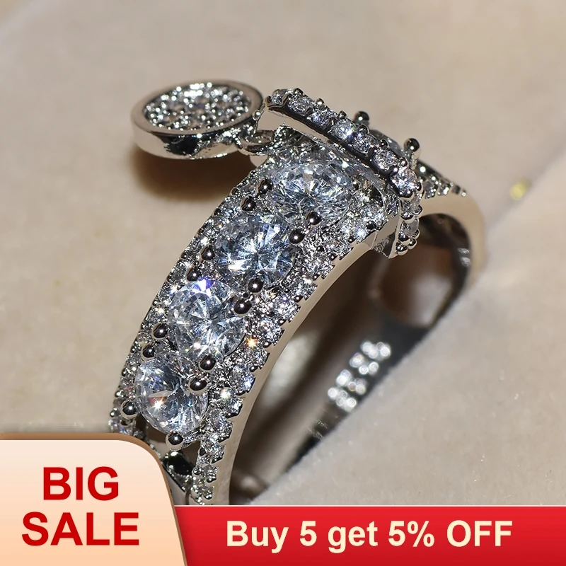 Роскошный женский белый CZ Кольцо Набор Мода 925 серебряные ювелирные изделия