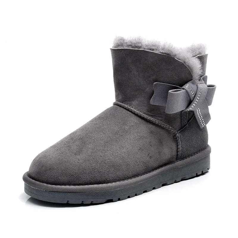

2020 Women's Shoes Bowknot Nature Fur Wool Real Sheepskin Leather Classic Woman Snow Boots Genuine Sheepskin Boots