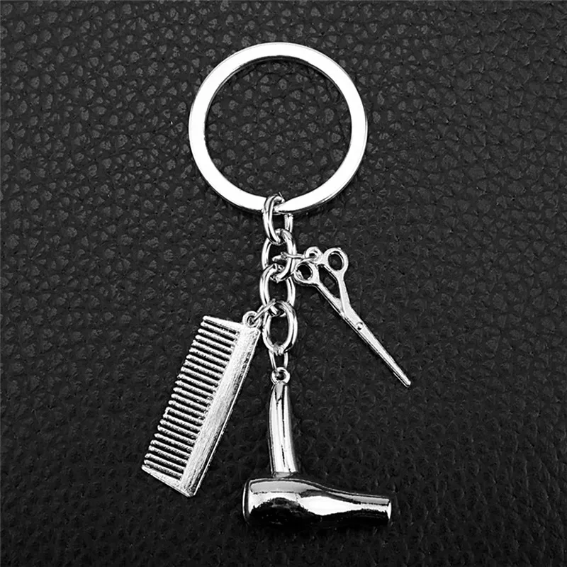 

1pc Hairdresser Scissors Comb Stylist Key Ring Pendant KeyChain Silver/Gold