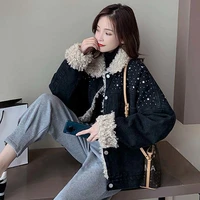 lamb velvet denim short jacket female korean version of loose lamb wool 2020 autumn and winter wear new plus velvet thick coat