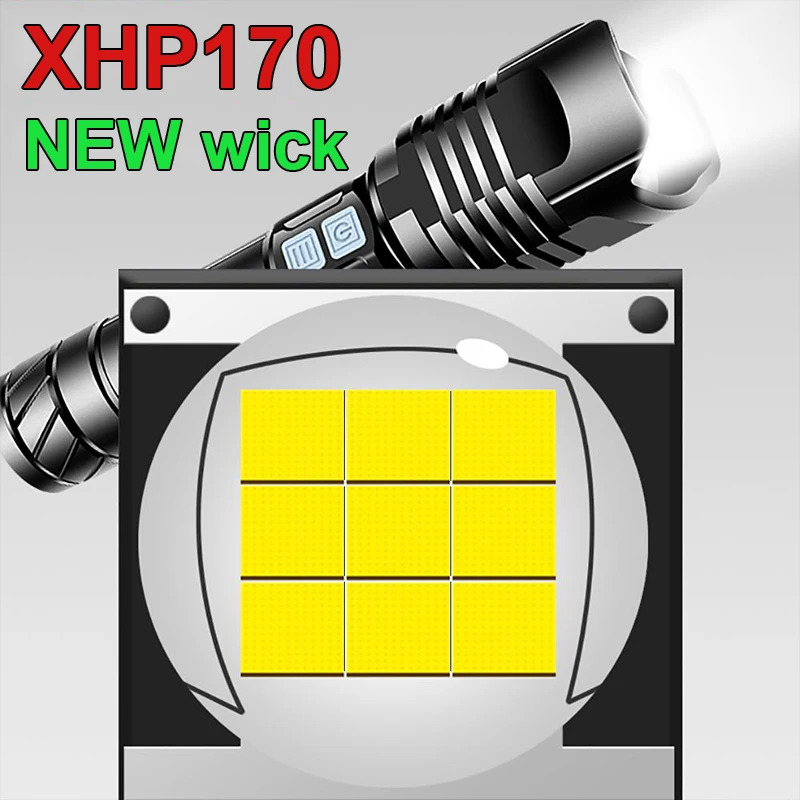 Новый мощный светодиодный фонарик XHP170 900000 лм перезаряжаемый от USB XHP90.2