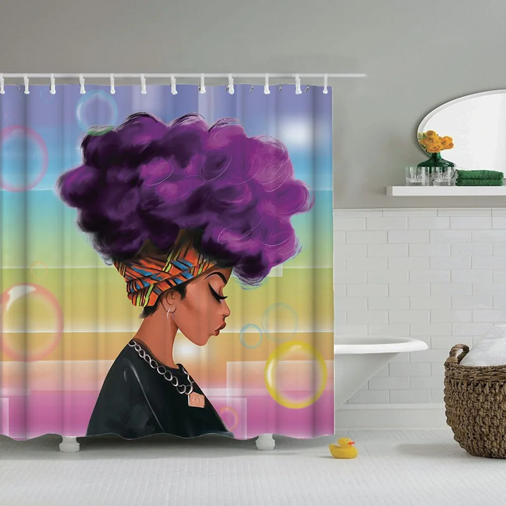 Африканская занавеска для душа Dafield черная с синими волосами ткань из полиэстера