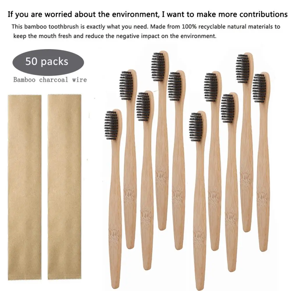 papar pack 4 цвета 50 шт./лот зубная щетка из натурального бамбука уход за полостью рта ИНСТРУМЕНТ для здоровья экологически мягкая щетина белые зубные щетки - Цвет: papar pack