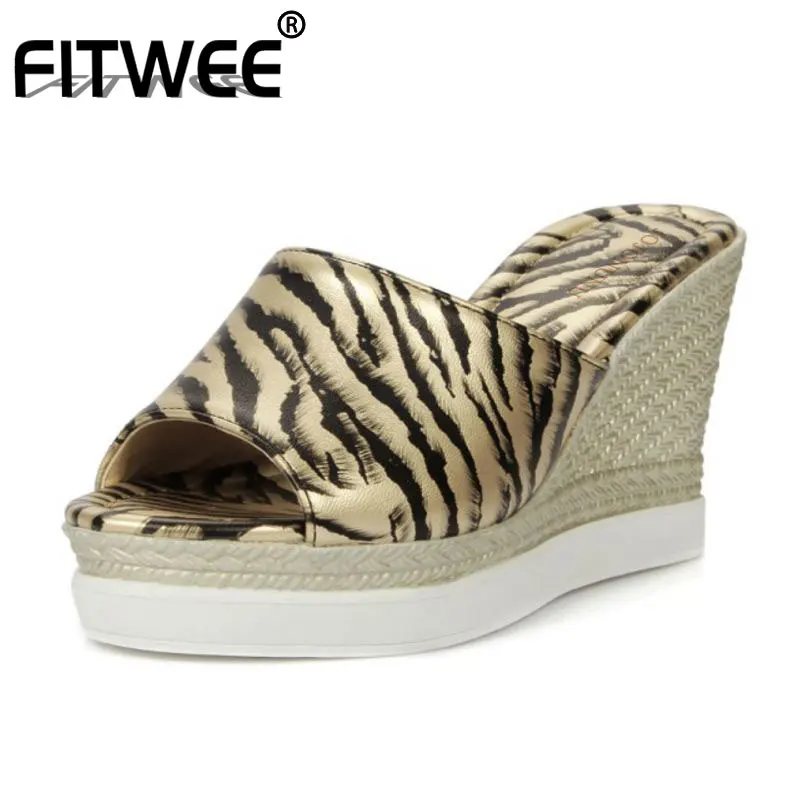 FITWEE Size 33-43 Sexy Women High Wedges Sandals Peep Toe Platform Pattern Slippers Summer Beach Party Shoes | Обувь
