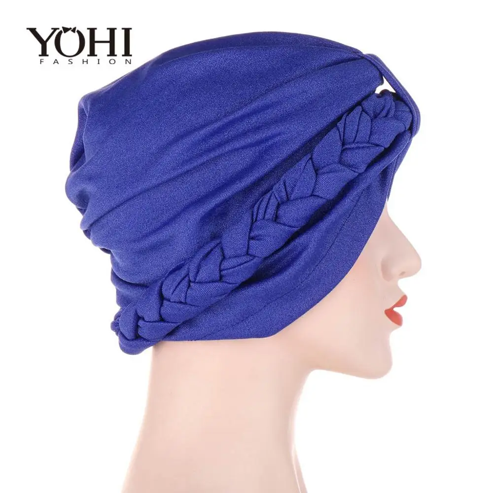 

New Braided Headscarf Hot Selling Pure Block Braided Turban Hat Bohemia India Hat Muslim Cap Hair accessories Free shipping