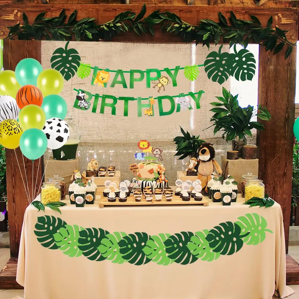 QIFU Jungle Party Backdrop Set Safari сувениры с днем рождения украшения для детей Динозавр