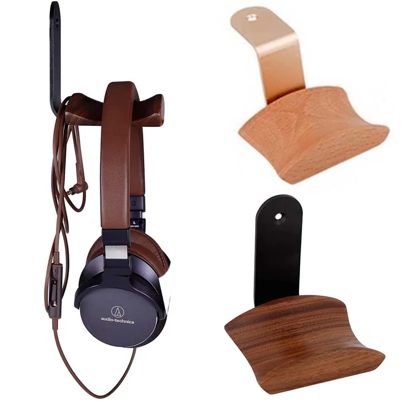 

Universal Headphones Stand Headset Holder Hanger Wall-mounted Wood Walnut Headset Hook Metal Display Rack Earphones Accessorie