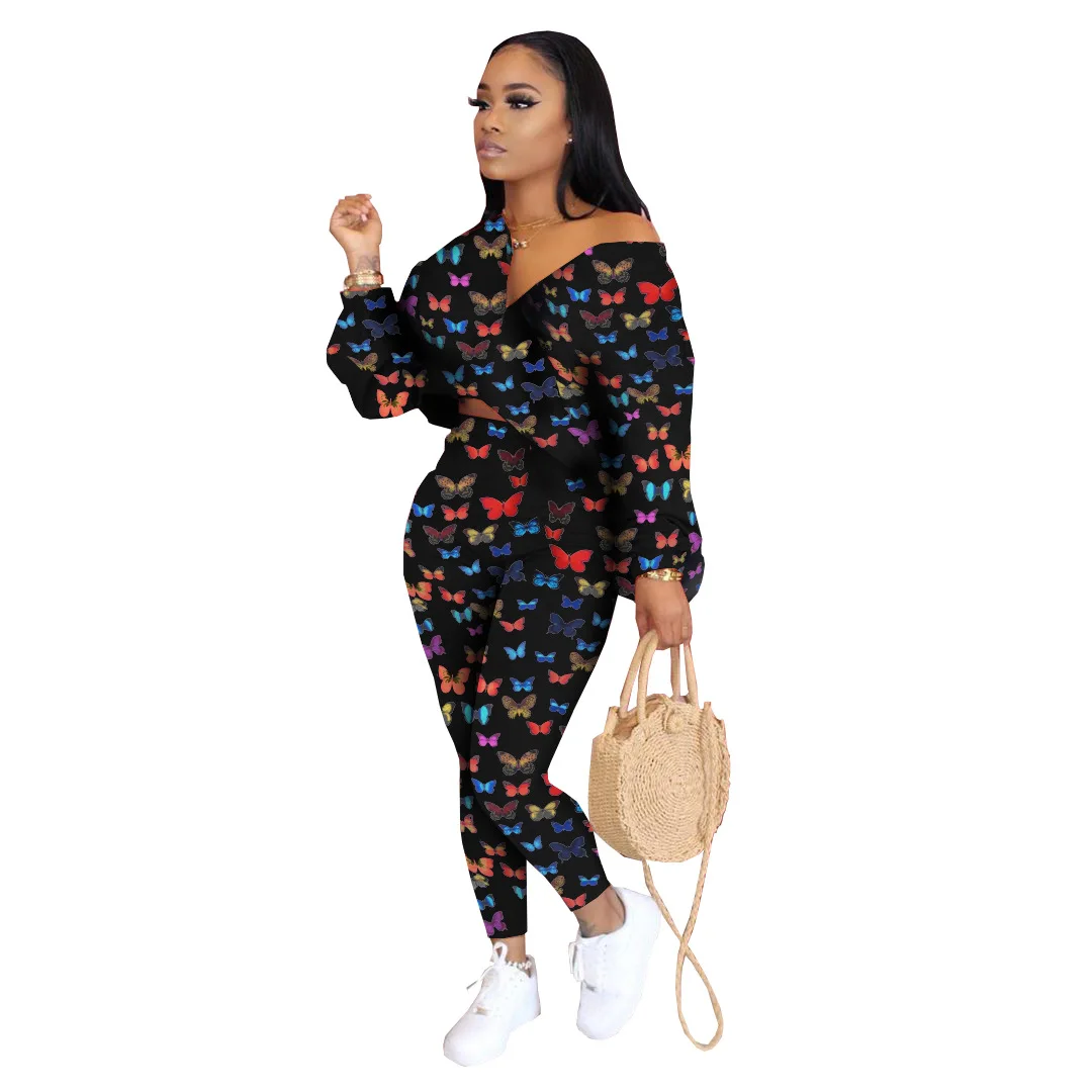 

Fall Clothes for Women 2020 Outfit Sexy Butterfly Sport Track Suit Women Tracksuit Two Piece Set Chandal Mujer 2 Piezas Invierno