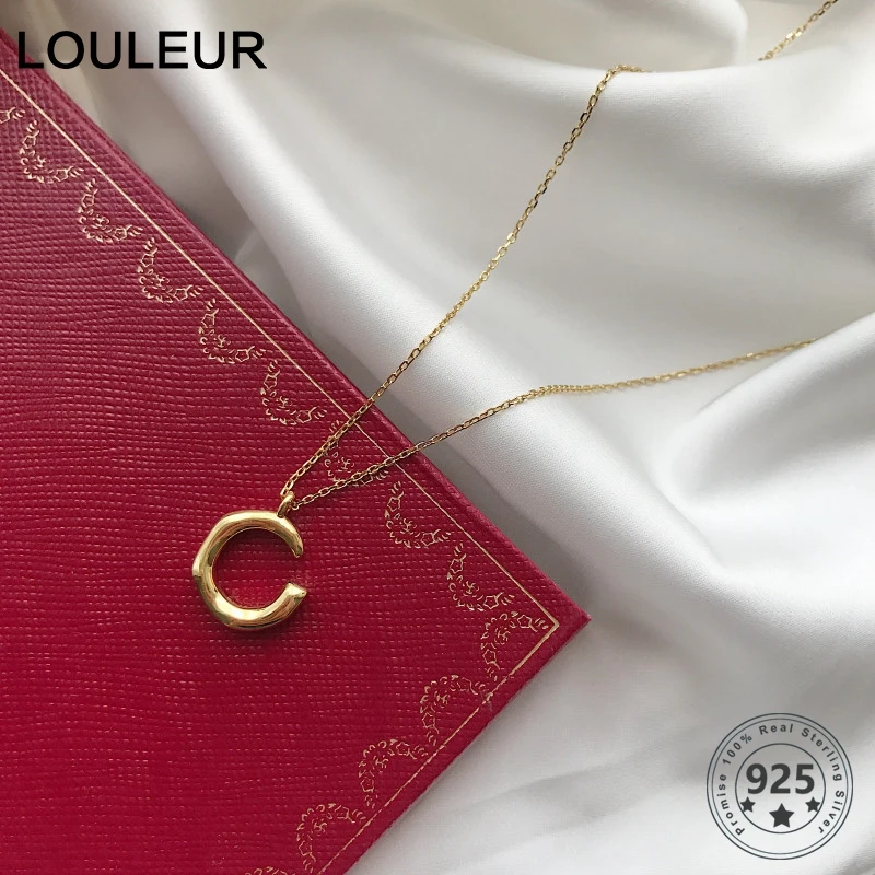 Louleur 925 пробы серебристый неправильной формы ожерелье Высокое качество Золотой маленькая буква C ожерелье для женщин хорошее ювелирное изделие подарок на день рождения
