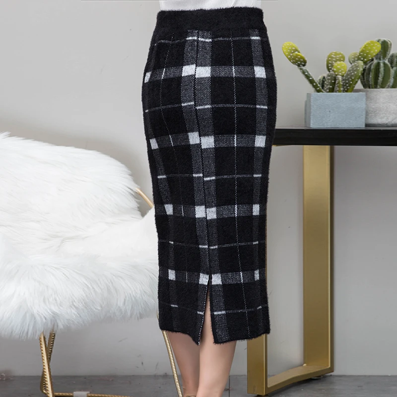 MUMUZI Женские Вязаные норковые юбки с мехом Осень-зима Толстая Теплая юбка средней