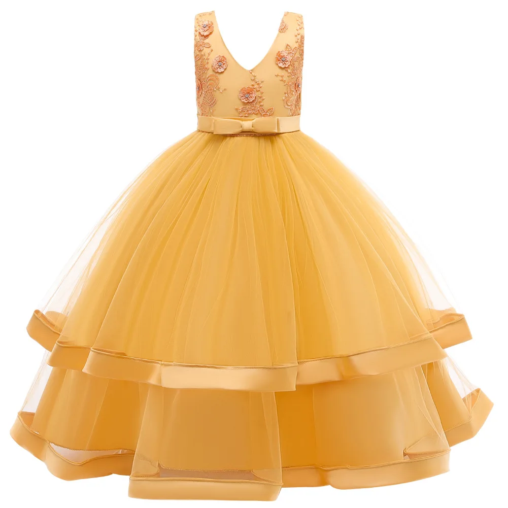 Детское длинное вечернее платье принцессы Подиумные кружевные платья с цветами