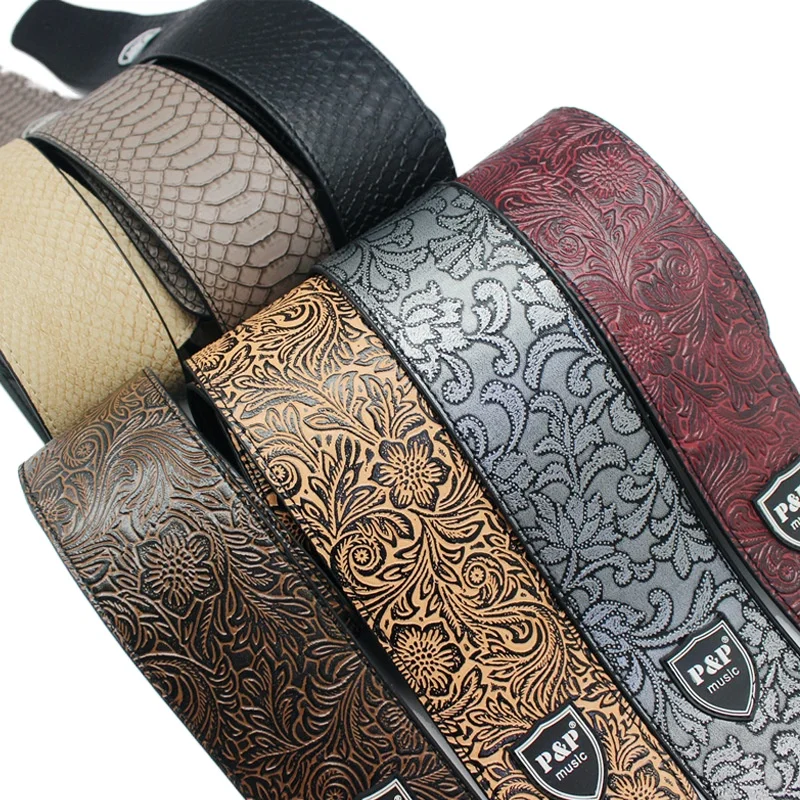 Guitar accessories Leather guitar strap PU bass strap Electric guitar strap Adjustable embossed guitar strap