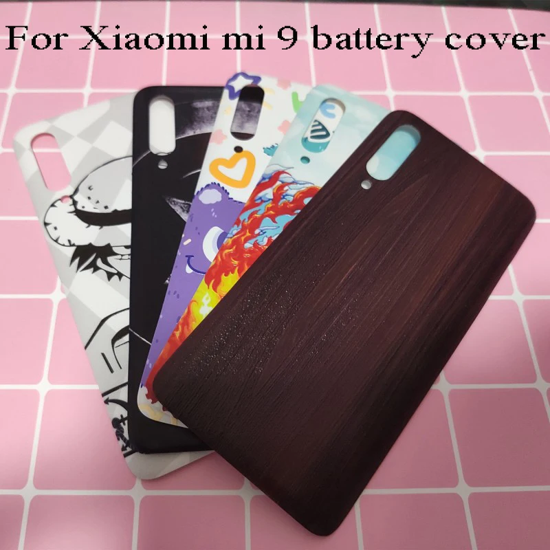 

Fashion Emboss back shell For Xiaomi Mi 9 Mi9 Battery Cover Door Housing Replacement Repair Spare Parts 3M Glue for xiaomi 9