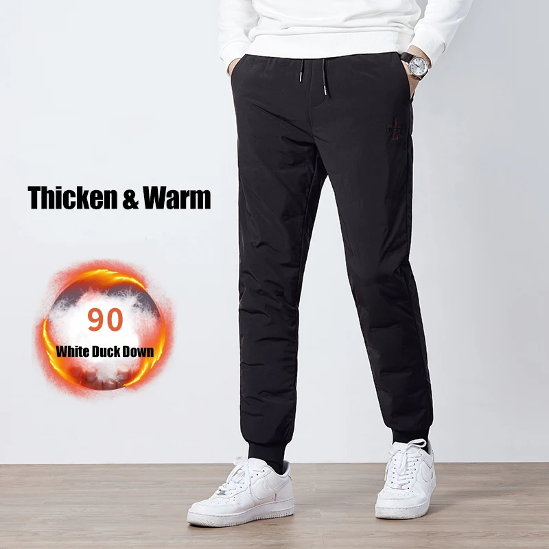 Top Casual Winter 90% White Duck Down Pants Men's Streetear Thick Warm Cotton Trousers Elastic Waist Black Outdoor Sports Jogger