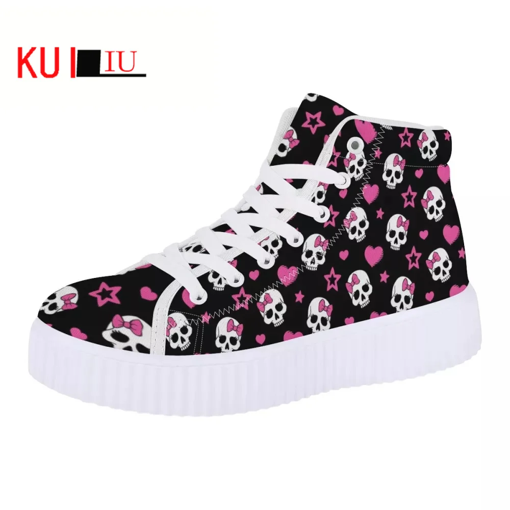 

Fashion Personality Canvas Shoes Female Cartoon Skull Printing Thick Sole Shoes Height Increasing Shoes Casual Women's Shoes