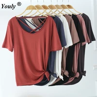 modal cotton backless cross women t shirts 2022 casual loose solid top tees basic elastic lady outwear tops tee female