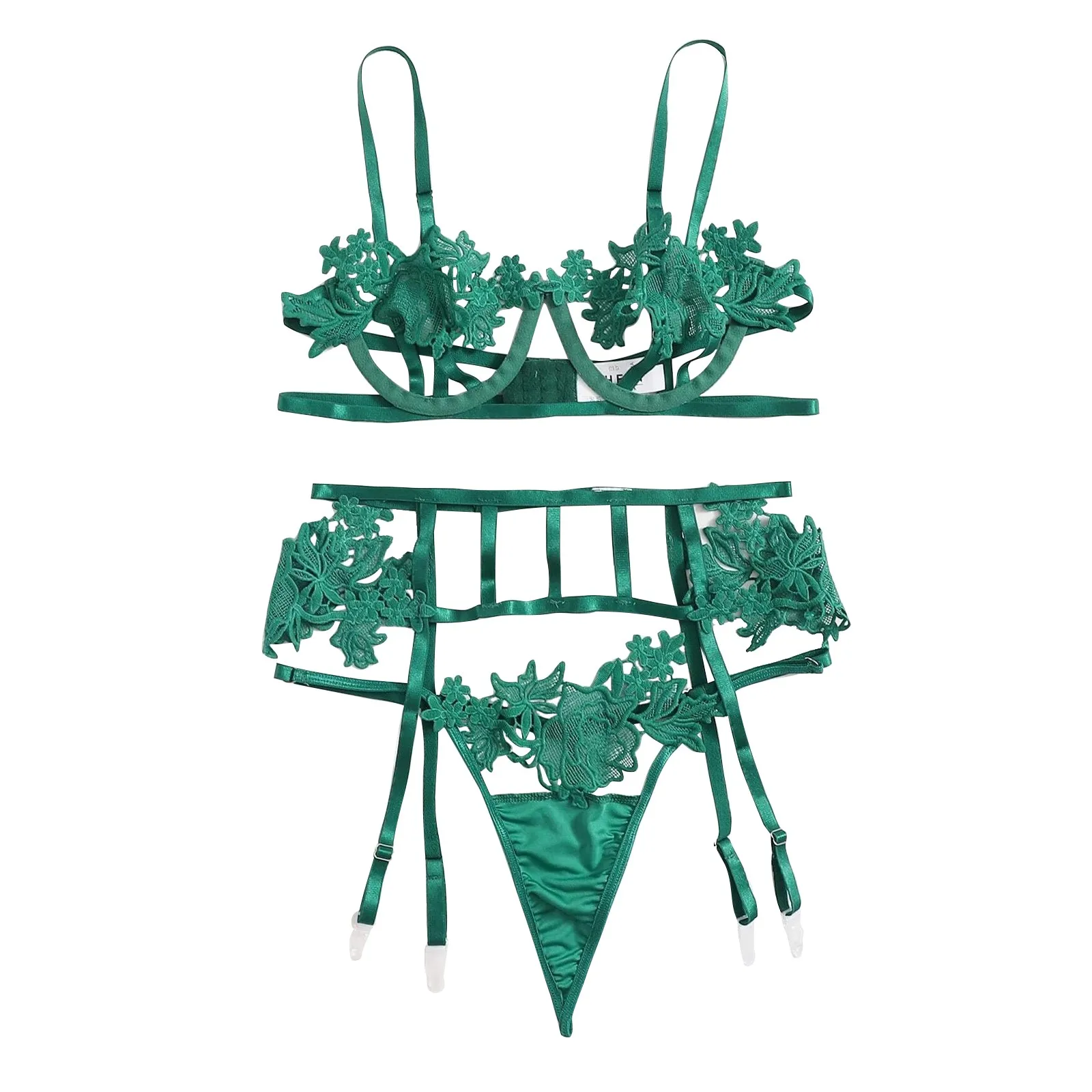 Бюстгальтер на косточках трусики &quotТонг&quot с вышивкой нижнее белье подвязками