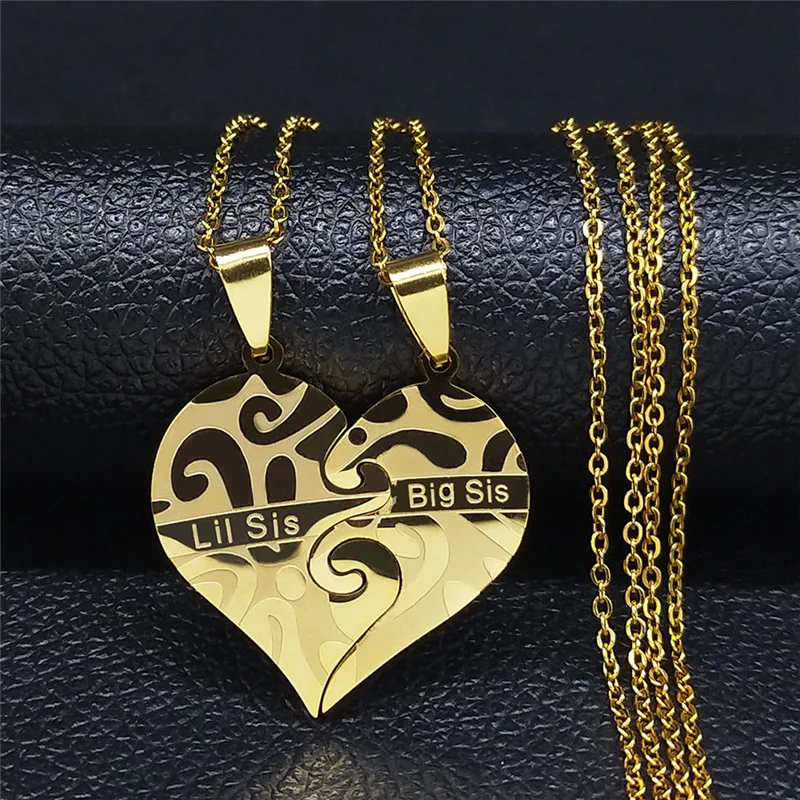 2PCS Große Kleine Schwester Edelstahl Halsketten Frauen/Männer Gold Farbe Anhänger Schmuck acero inoxidable joyeria NXH1S01 – Detail 8