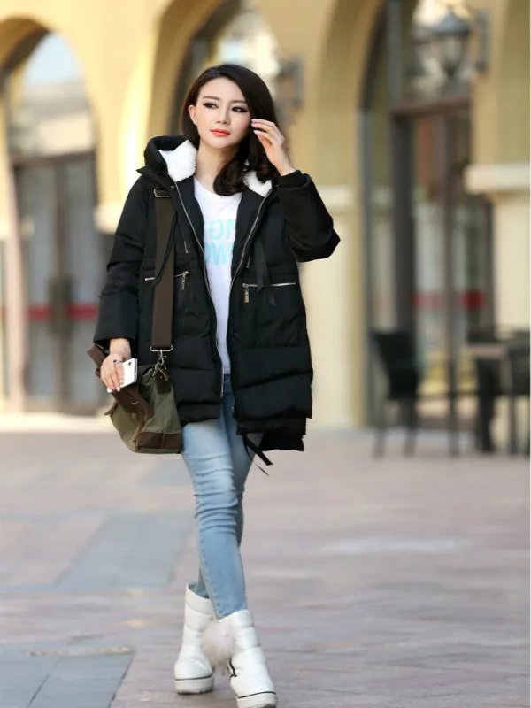 Модное длинное зимнее пальто женская куртка на белом утином пуху Женская парка с