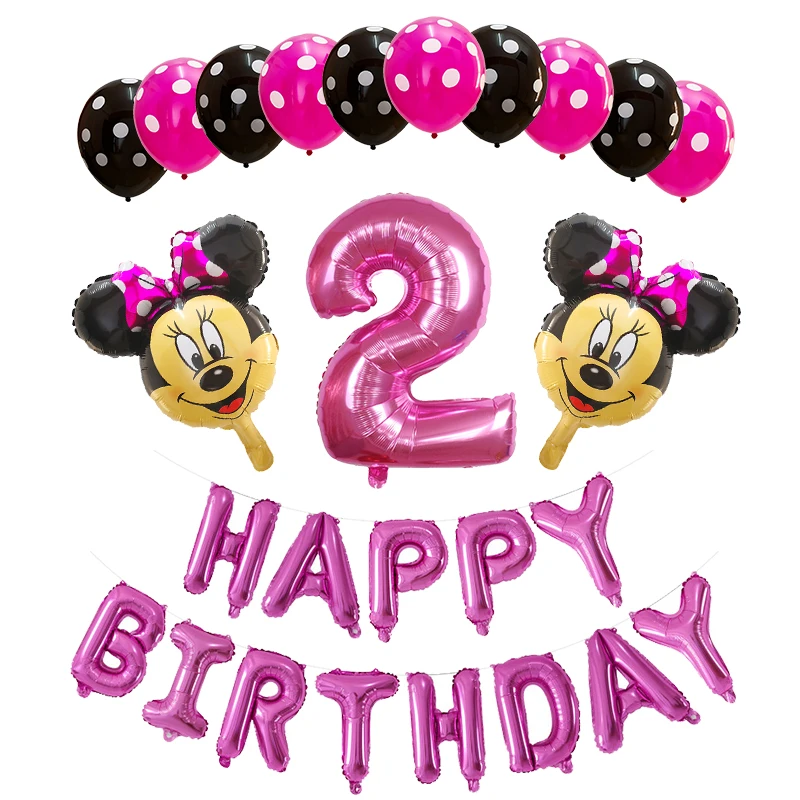 pink 2 years old 26 шт с Микки Маусом и Минни Маус комплект 3" розового и синего цвета фольгированные буквы «С Днем Рождения» шар для мальчиков и девочек 1 2 3 4 5 6 7 8 9 лет старый вечерние Декор поставки - Цвет: pink 2 years old