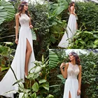 Очаровательный размера плюс шифоновое свадебное платье 2021 с О-образным вырезом, без рукавов, с кружевными аппликациями, трапециевидной формы свадебное платье с низким вырезом на спине и выпускного вечера; Robe De Noiva