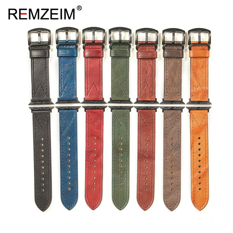 

REMZEIM Retro Leather Strap For apple watch band 44mm/40mm 42mm/38mm Watchband iwatch band bracelet apple watch series 5 4 3 2