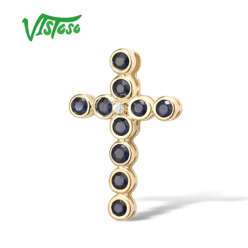 VISTOSO золотые подвески для женщин подлинный 14K 585 Желтое золото крест кулон синий