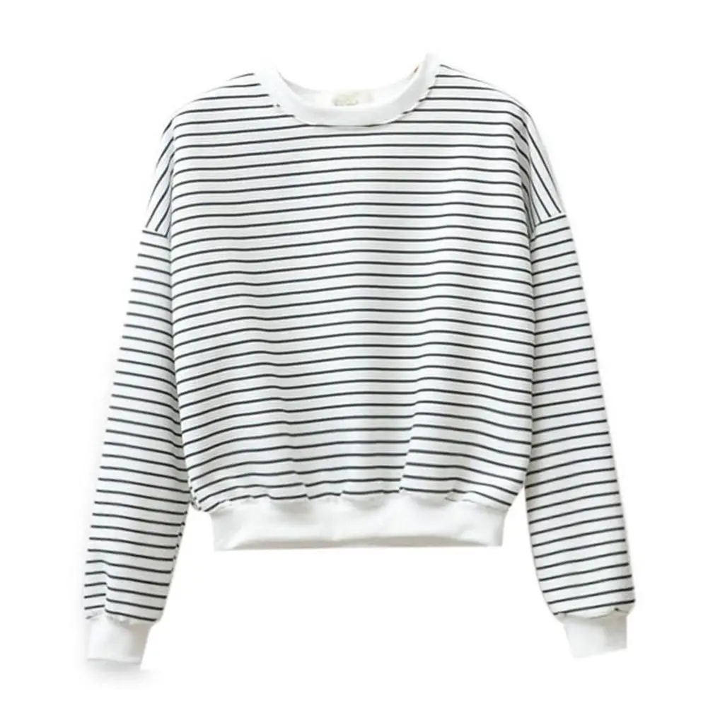 Yiwa Women Sweatshirt Navy Style Striped Loose Casual Round Neck Long-Sleeved Slim fit adult Ladies Tops Plus Size | Женская одежда
